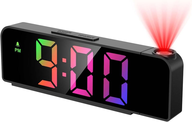 ORIA Projection Alarm Clock for Bedroom, Digital Clock Projector on Ceiling, 7.9'' LED Alarm Clock with 180° Rotatable Projector, 12/24H, Adjustable Brightness, Night Mode, Temperature - Image 1